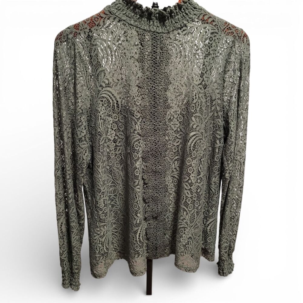 Mixed Lace Blouse XL Green Top Dark Romantic Goth Layering Piece Tank Liner‎